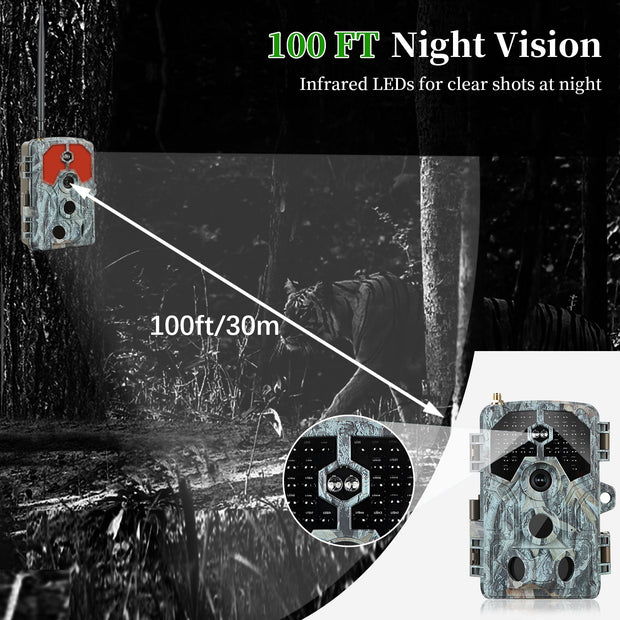 2pcs Blazevideo A106W Foto da 64MP Video 4K 2160P Fototrappola con audio e rilevatore di movimento Visione notturna distanza massima fino a 100ft, velocità di attivazione 0,1s, impermeabile IP66