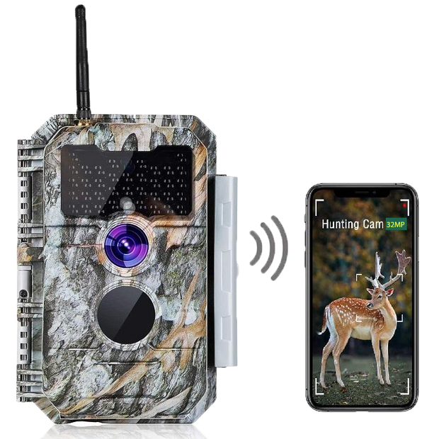 Fototrappola Wireless Bluetooth WiFi 32MP 1296P con Visione Notturna fino a 30 metri,sensore di moviment PIR,trigger di 0.1s, Impermeabile IP66