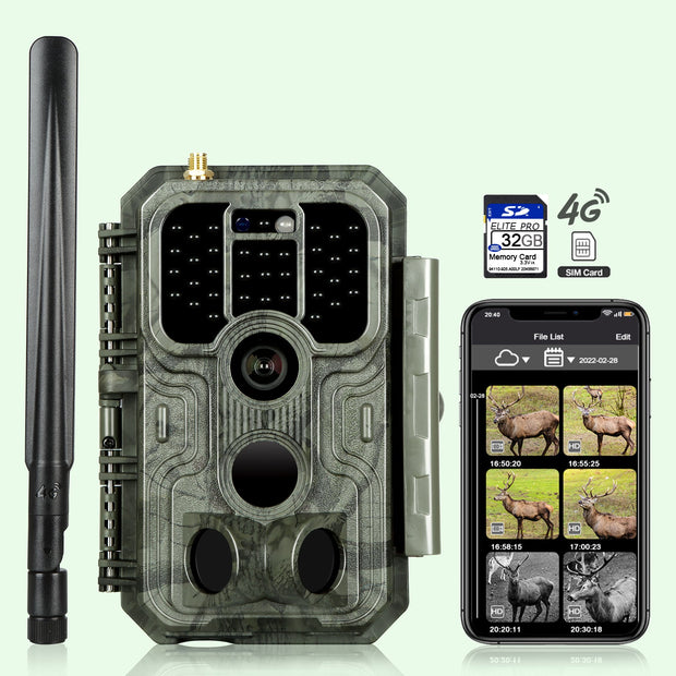 2pcs 4G LTE Fototrappola 48MP 1296P 120° Rilevamento dal Movimento con Scheda SIM e Scheda SD da 32 GB, IP66 Impermeabile | A390G Green