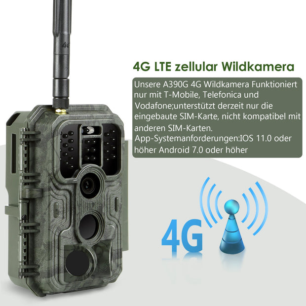 2pcs 4G LTE Fototrappola 48MP 1296P 120° Rilevamento dal Movimento con Scheda SIM e Scheda SD da 32 GB, IP66 Impermeabile | A390G Green
