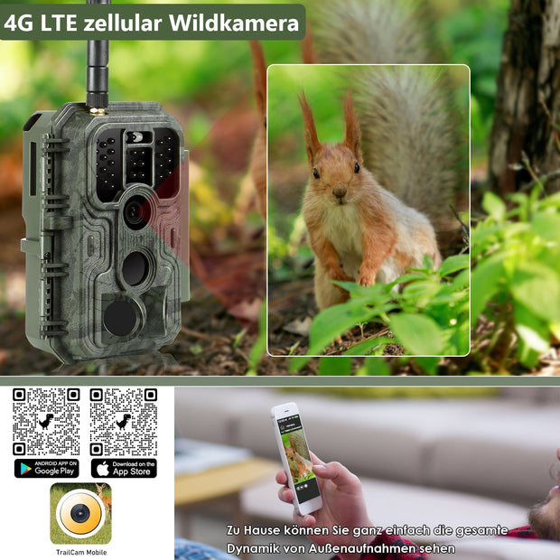 2pcs 4G LTE Fototrappola 48MP 1296P 120° Rilevamento dal Movimento con Scheda SIM e Scheda SD da 32 GB, IP66 Impermeabile | A390G Green