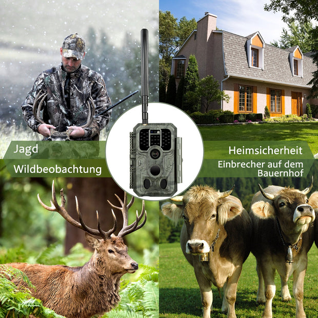 2pcs 4G LTE Fototrappola 48MP 1296P 120° Rilevamento dal Movimento con Scheda SIM e Scheda SD da 32 GB, IP66 Impermeabile | A390G Green