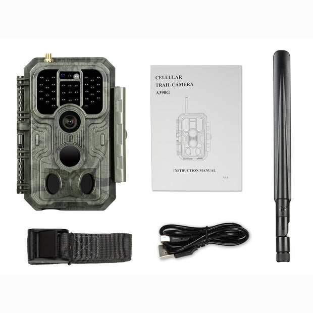 2pcs 4G LTE Fototrappola 48MP 1296P 120° Rilevamento dal Movimento con Scheda SIM e Scheda SD da 32 GB, IP66 Impermeabile | A390G Green