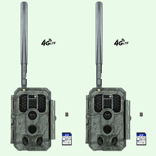 2pcs 4G LTE Fototrappola 48MP 1296P 120° Rilevamento dal Movimento con Scheda SIM e Scheda SD da 32 GB, IP66 Impermeabile | A390G Green