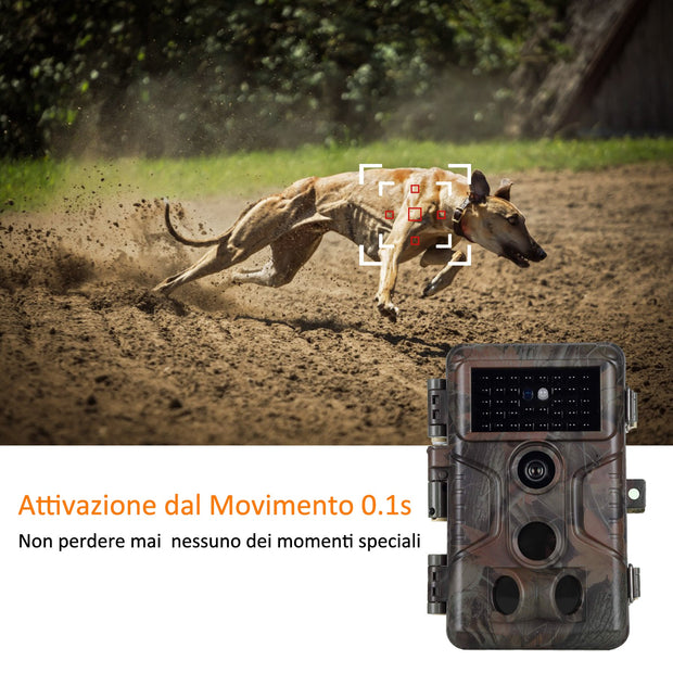 5pcs Fototrappole 32MP 1296p 20fps (Suono) con Elevata Visione Notturna di distanza massimo al 82ft, Attivato dal movimento 0.1s, Impermeabile IP66 | A323